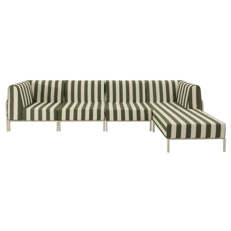 Divano modulare da esterno a righe 5 posti con 2 poltrone, 2 poltrone angolari e 1 pouf (6/8)
