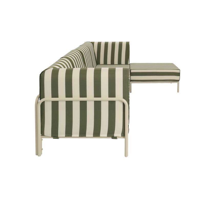 Divano modulare da esterno a righe 5 posti con 2 poltrone, 2 poltrone angolari e 1 pouf (7/8)