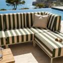 Divano modulare da esterno a righe 5 posti con 2 poltrone, 2 poltrone angolari e 1 pouf