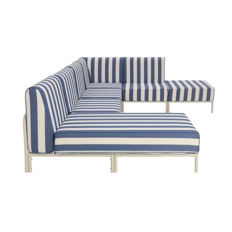 Divano modulare da esterno a righe 6 posti con 3 poltrone, 1 poltrona angolare, 1 chaise longue e 1 pouf (7/8)