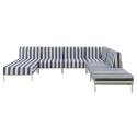 Divano modulare da esterno a righe 6 posti con 3 poltrone, 1 poltrona angolare, 1 chaise longue e 1 pouf