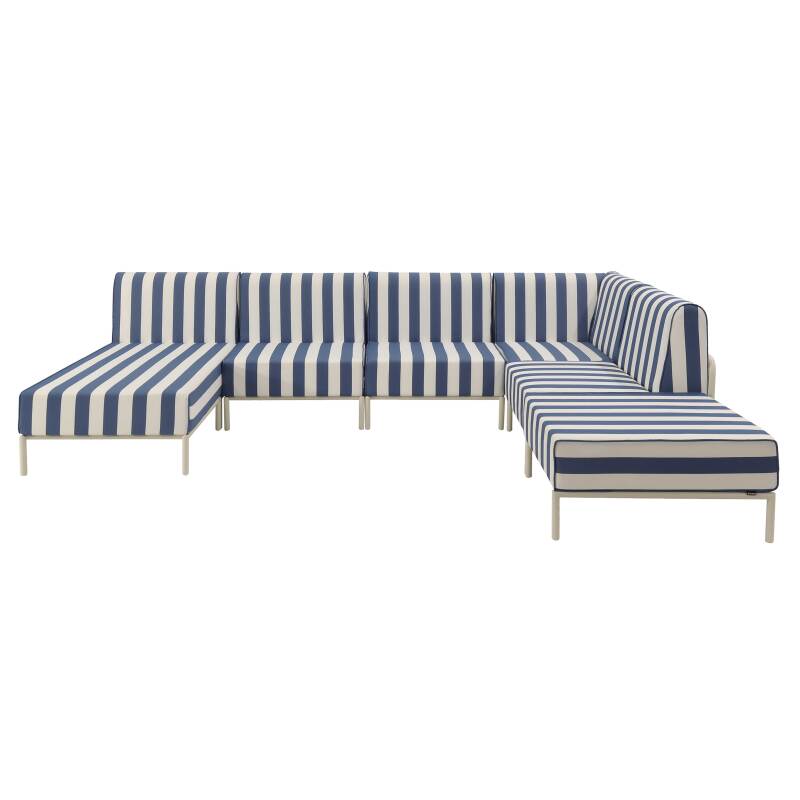 Divano modulare da esterno a righe 6 posti con 3 poltrone, 1 poltrona angolare, 1 chaise longue e 1 pouf (6/8)