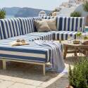 Divano modulare da esterno a righe 6 posti con 3 poltrone, 1 poltrona angolare, 1 chaise longue e 1 pouf