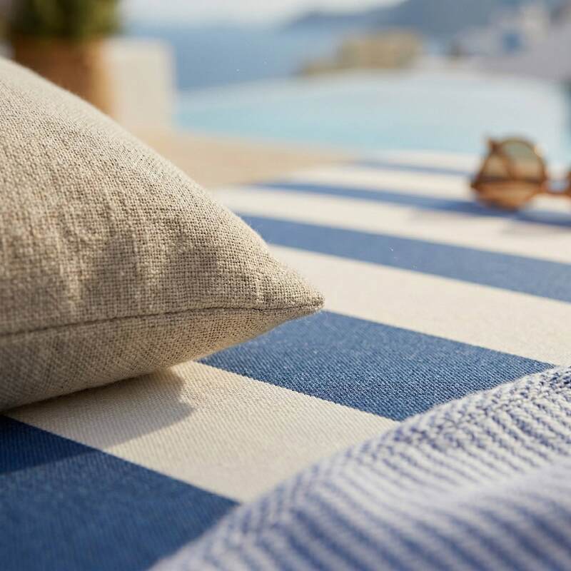 Divano modulare da esterno a righe 6 posti con 3 poltrone, 1 poltrona angolare, 1 chaise longue e 1 pouf (4/8)