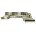 Divano modulare da esterno a righe 6 posti con 3 poltrone, 1 poltrona angolare, 1 chaise longue e 1 pouf
