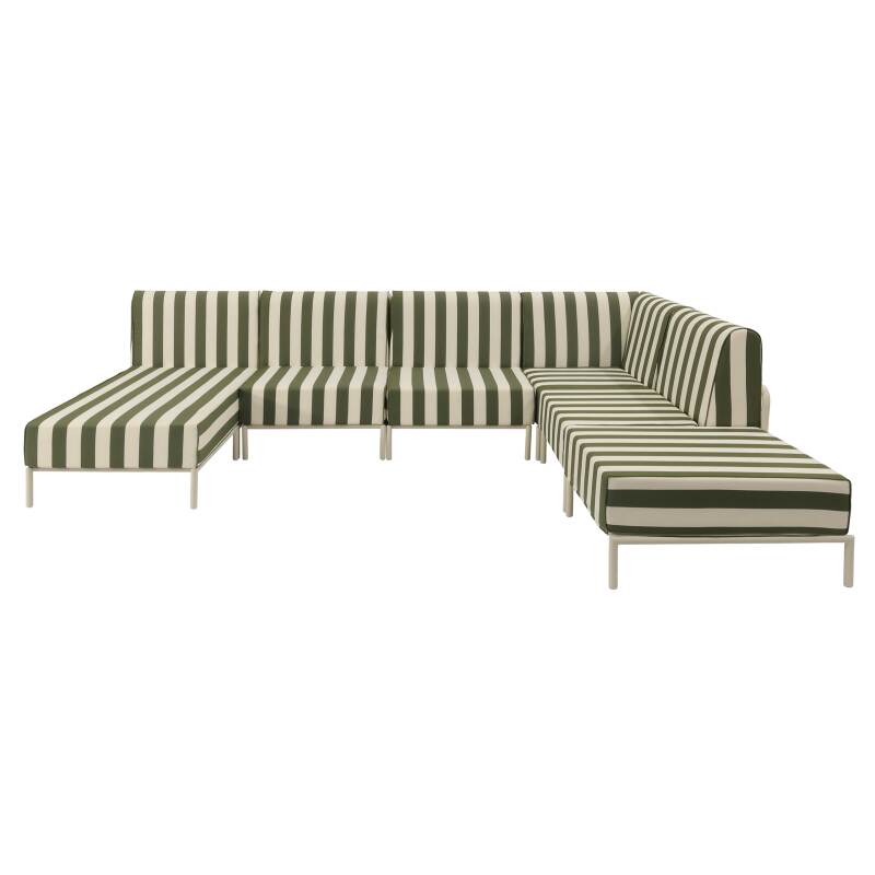 Divano modulare da esterno a righe 6 posti con 3 poltrone, 1 poltrona angolare, 1 chaise longue e 1 pouf (6/8)