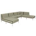 Divano modulare da esterno a righe 6 posti con 3 poltrone, 1 poltrona angolare, 1 chaise longue e 1 pouf