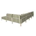 Divano modulare da esterno a righe 6 posti con 3 poltrone, 1 poltrona angolare, 1 chaise longue e 1 pouf