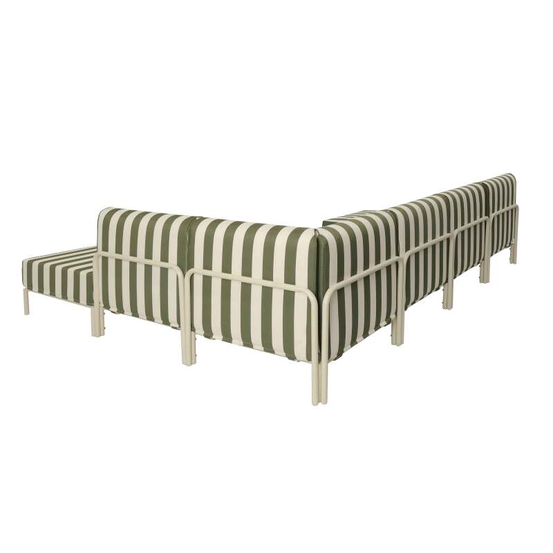 Divano modulare da esterno a righe 6 posti con 3 poltrone, 1 poltrona angolare, 1 chaise longue e 1 pouf (5/8)