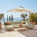Divano modulare da esterno a righe 6 posti con 3 poltrone, 1 poltrona angolare, 1 chaise longue e 1 pouf
