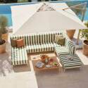 Divano modulare da esterno a righe 6 posti con 3 poltrone, 1 poltrona angolare, 1 chaise longue e 1 pouf