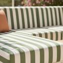 Divano modulare da esterno a righe 6 posti con 3 poltrone, 1 poltrona angolare, 1 chaise longue e 1 pouf