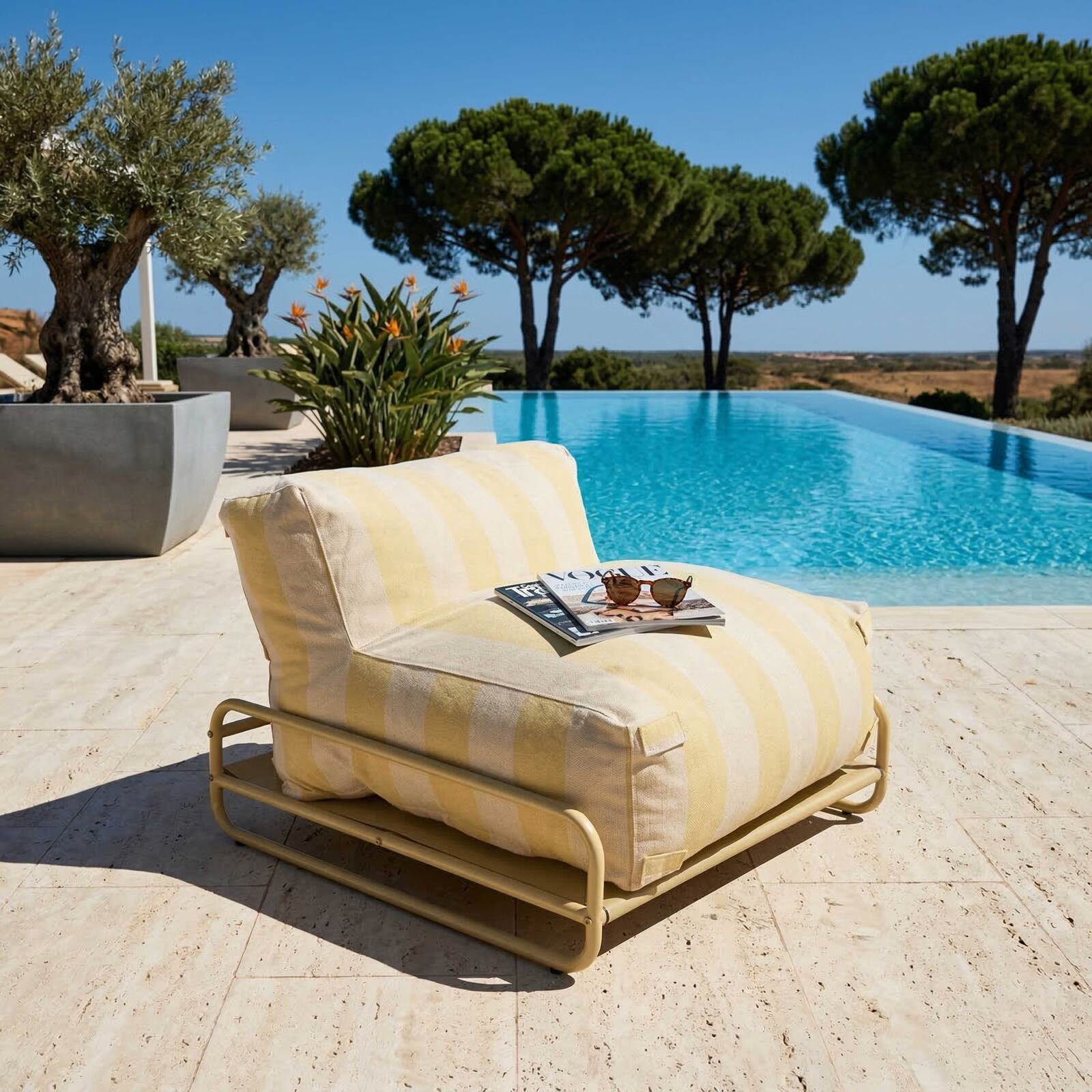 Poltrona a righe per divano modulare da esterno con struttura