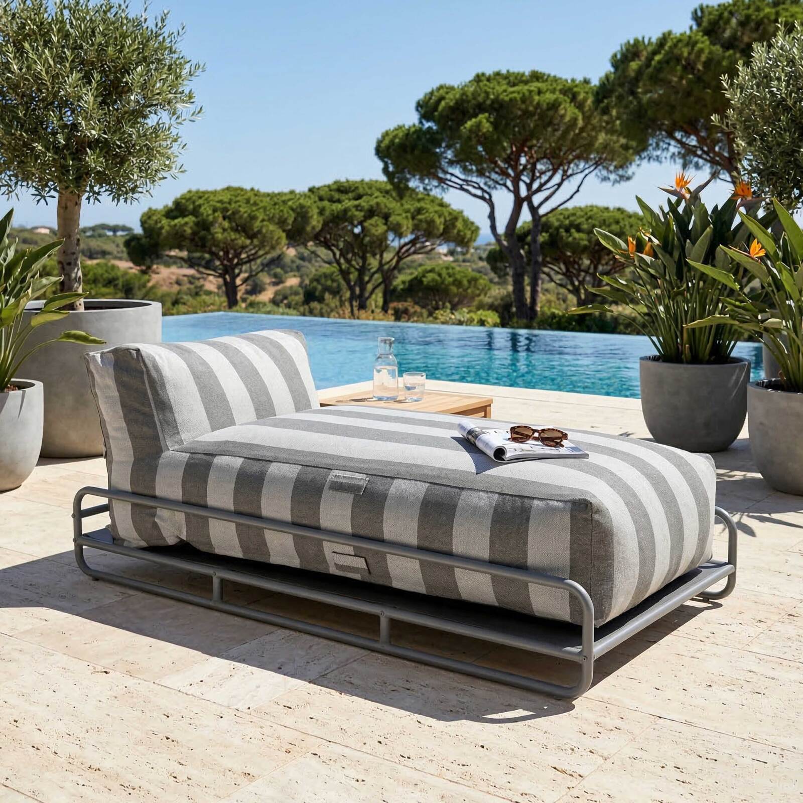 Chaise longue a righe per divano modulare da esterno con struttura