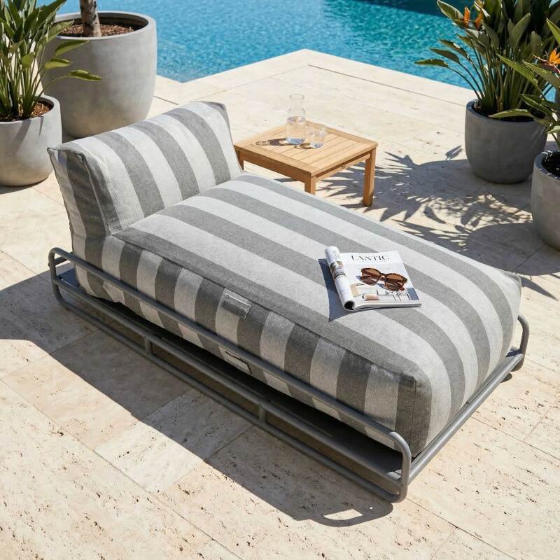 Chaise longue a righe per divano modulare da esterno con struttura (3/6)