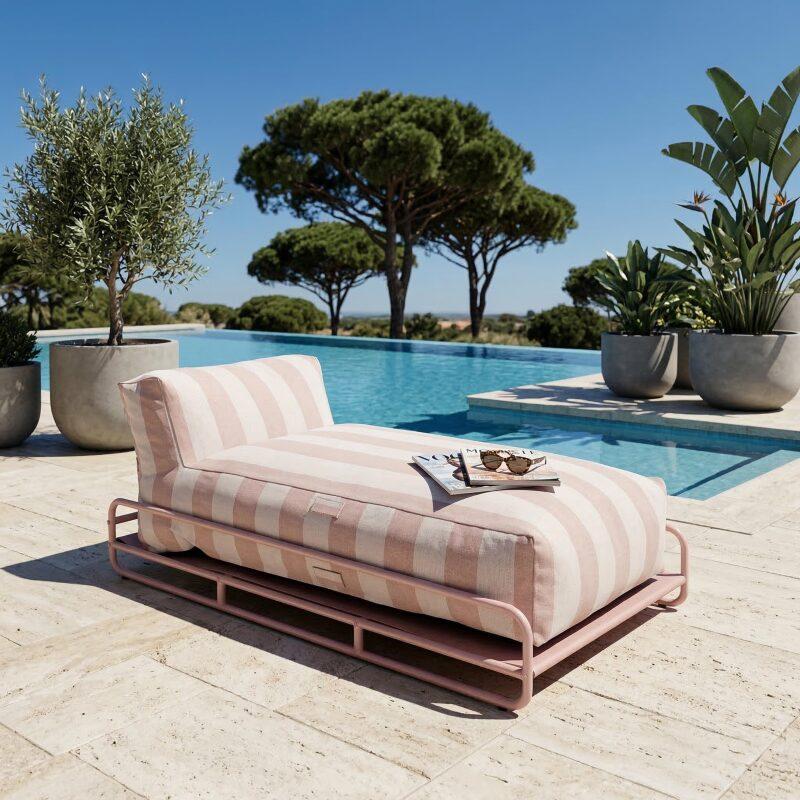 Chaise longue a righe per divano modulare da esterno con struttura