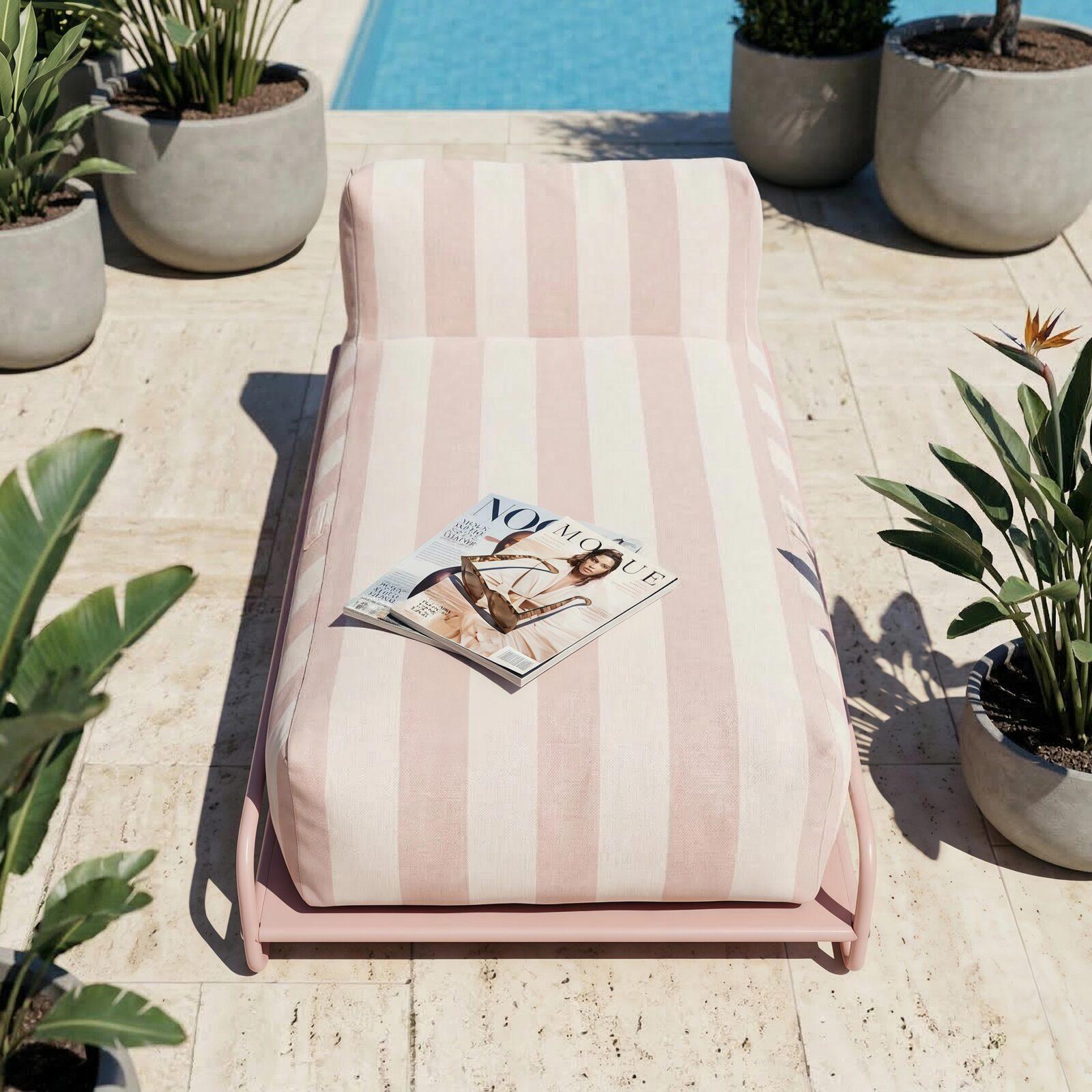 Chaise longue a righe per divano modulare da esterno con struttura