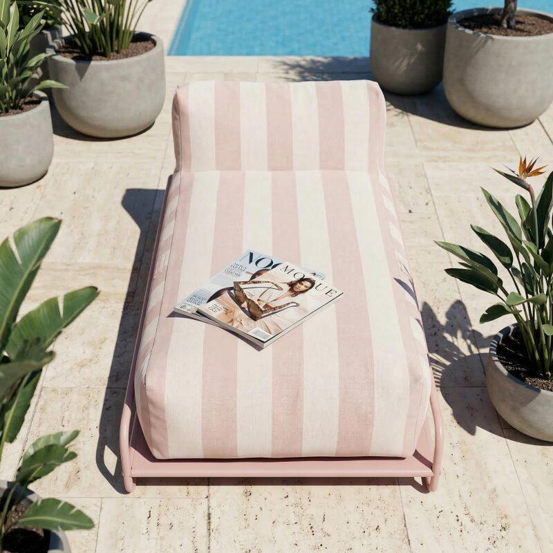 Chaise longue a righe per divano modulare da esterno con struttura (2/6)