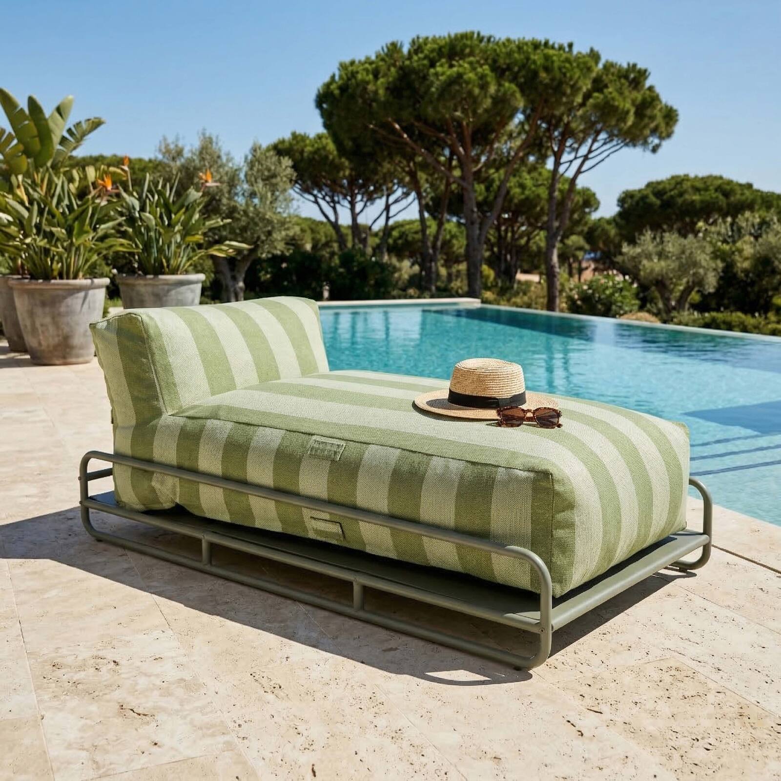 Chaise longue a righe per divano modulare da esterno con struttura