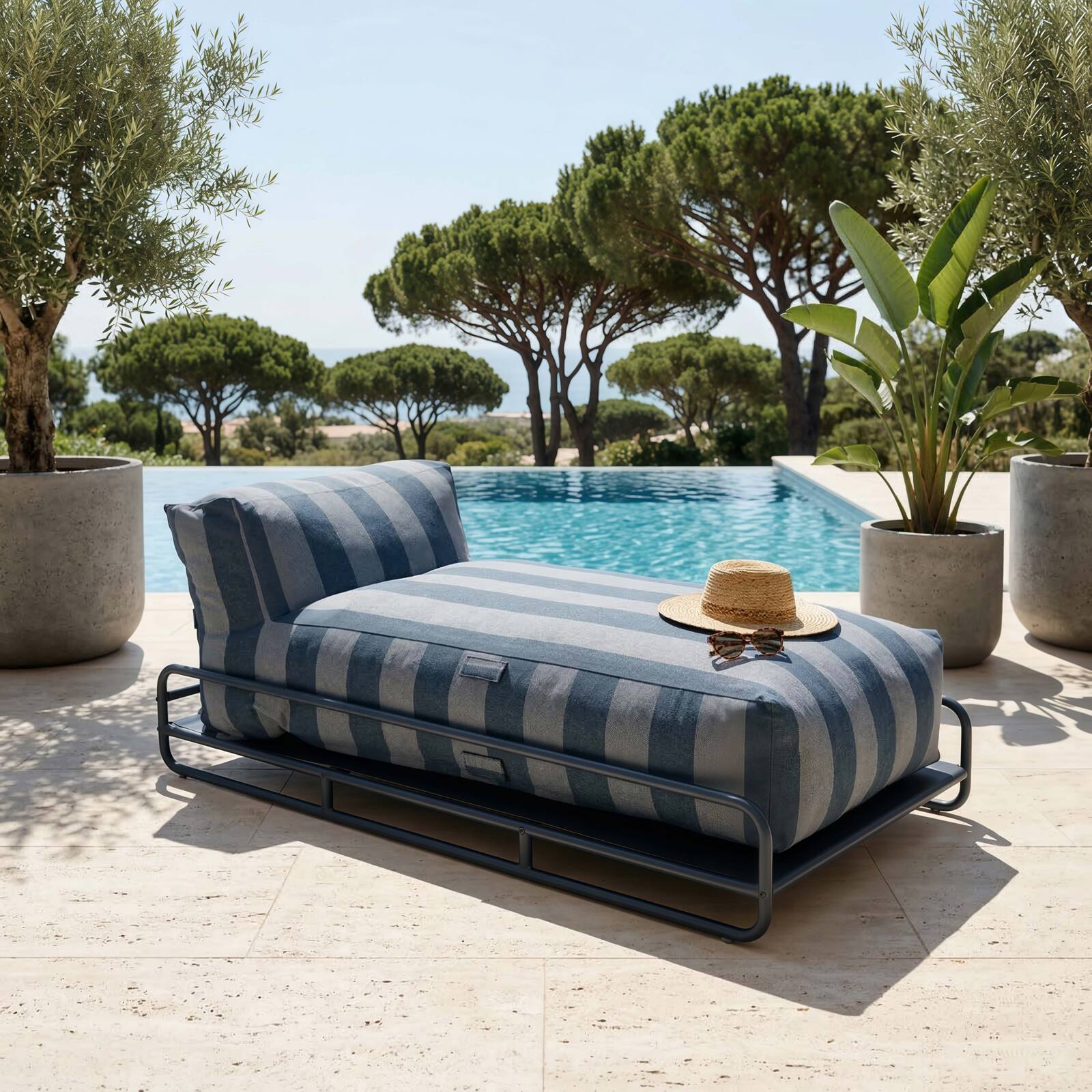 Chaise longue a righe per divano modulare da esterno con struttura