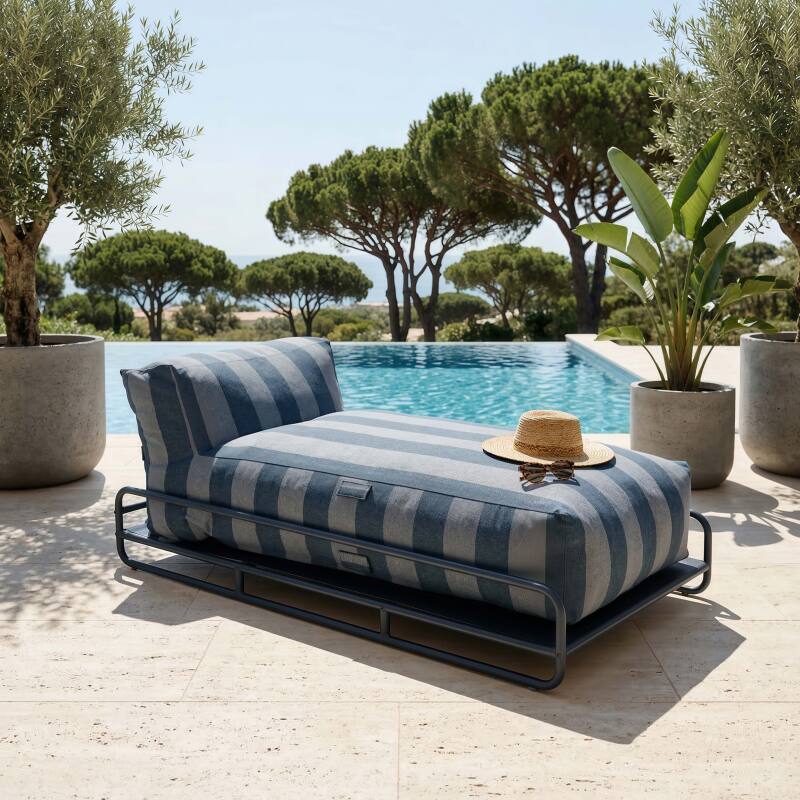 Chaise longue a righe per divano modulare da esterno con struttura