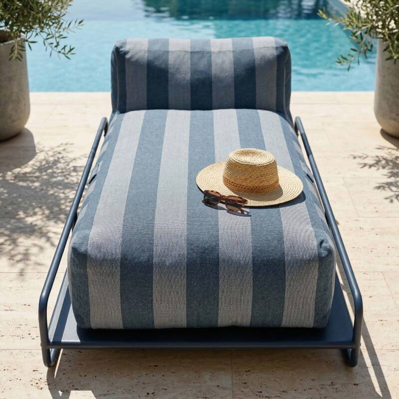 Chaise longue a righe per divano modulare da esterno con struttura (3/6)