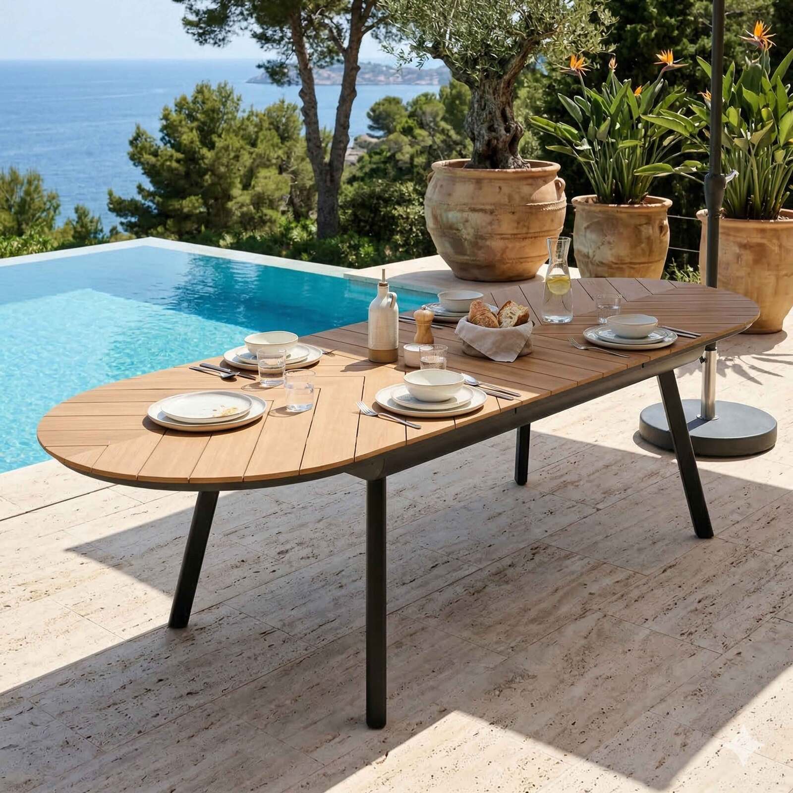 Tavolo da giardino allungabile effetto legno in alluminio e polywood 8 a 12 persone 220/280x100 cm