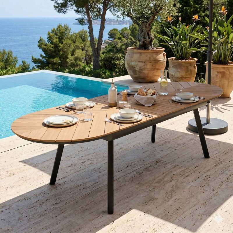 Tavolo da giardino allungabile effetto legno in alluminio e polywood 8 a 12 persone 220/280x100 cm (2/8)