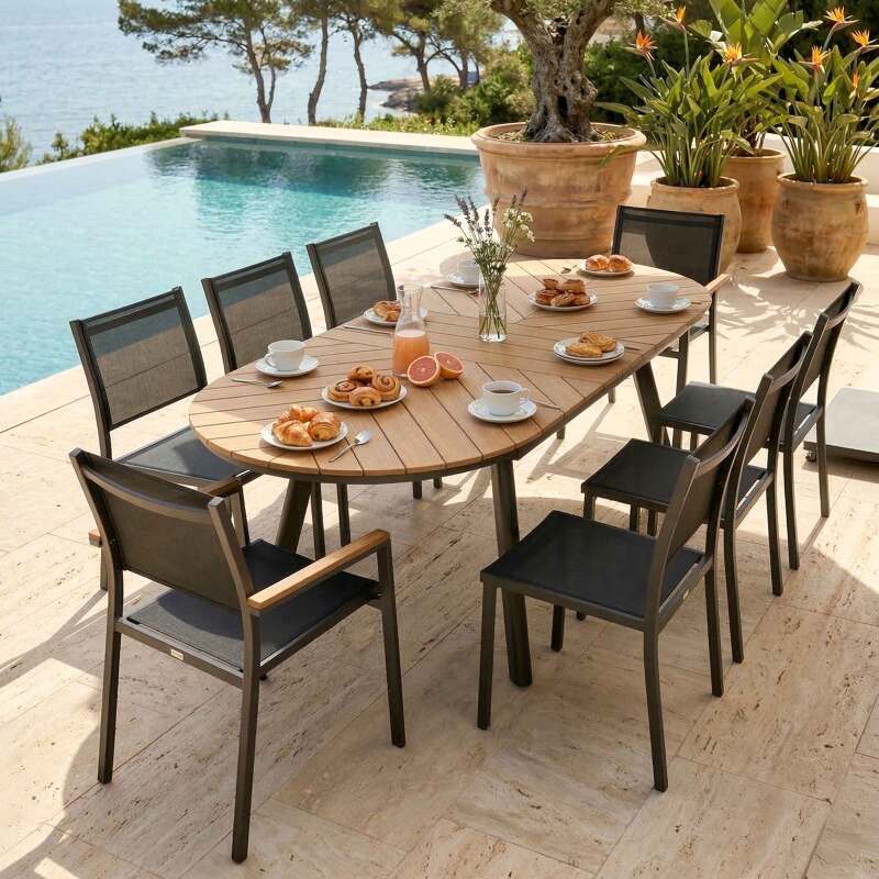 Tavolo da giardino allungabile effetto legno in alluminio e polywood 8 a 10 persone 180/220x100 cm (8/9)