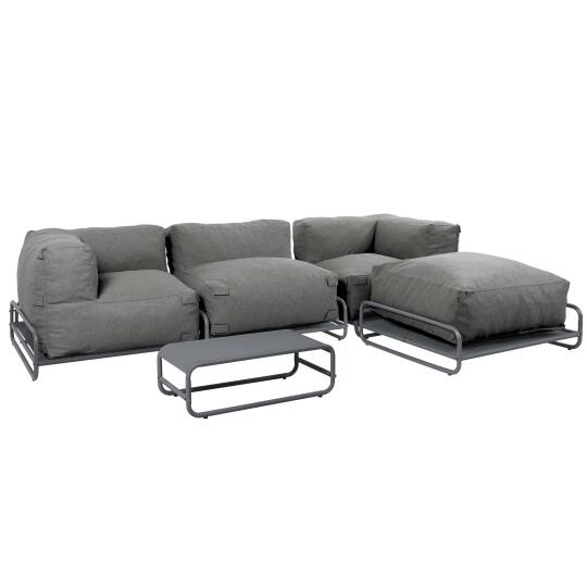 Divano modulare da esterno 4 posti con struttura, 1 poltrona, 2 poltrone angolari, 1 pouf e 1 tavolino piccolo 