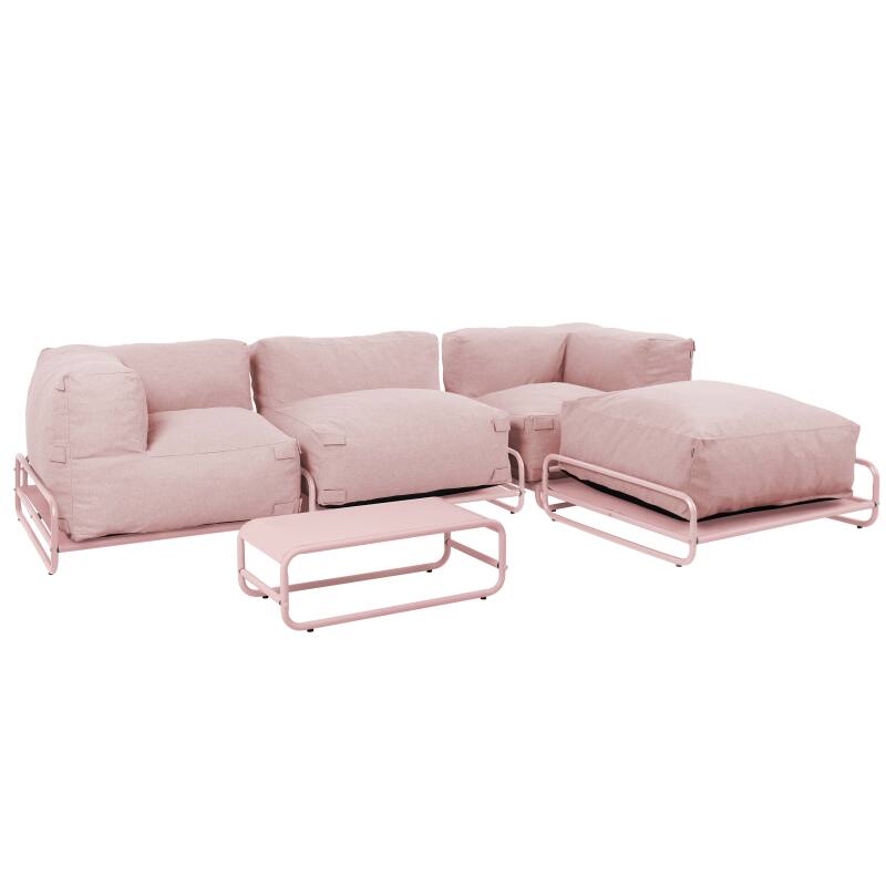 Divano modulare da esterno 4 posti con struttura, 1 poltrona, 2 poltrone angolari, 1 pouf e 1 tavolino piccolo 