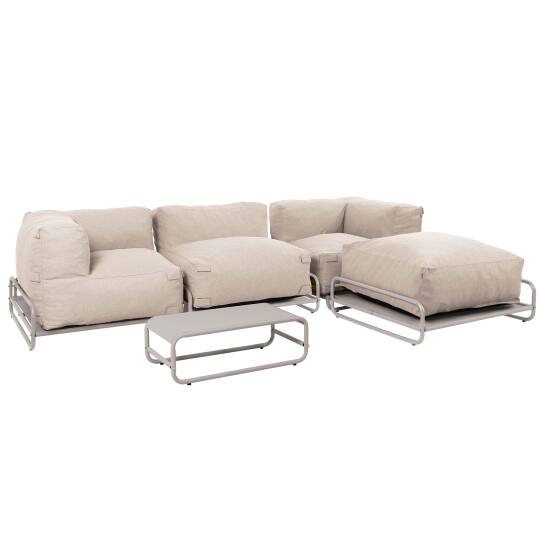 Divano modulare da esterno 4 posti con struttura, 1 poltrona, 2 poltrone angolari, 1 pouf e 1 tavolino piccolo | Oviala