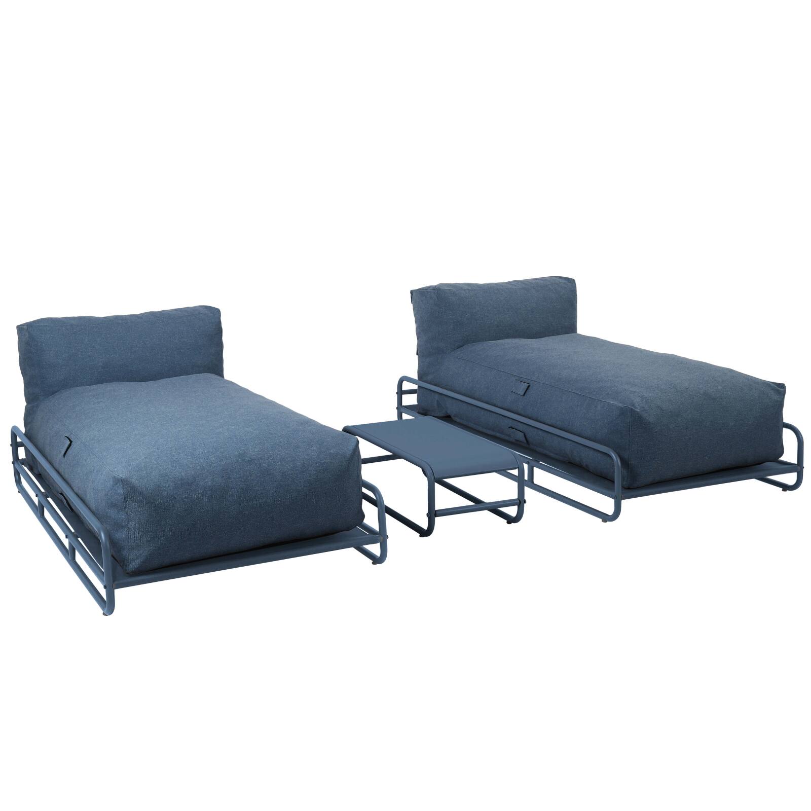 Divano modulare da esterno a 2 posti con struttura, 2 chaise longue e tavolino