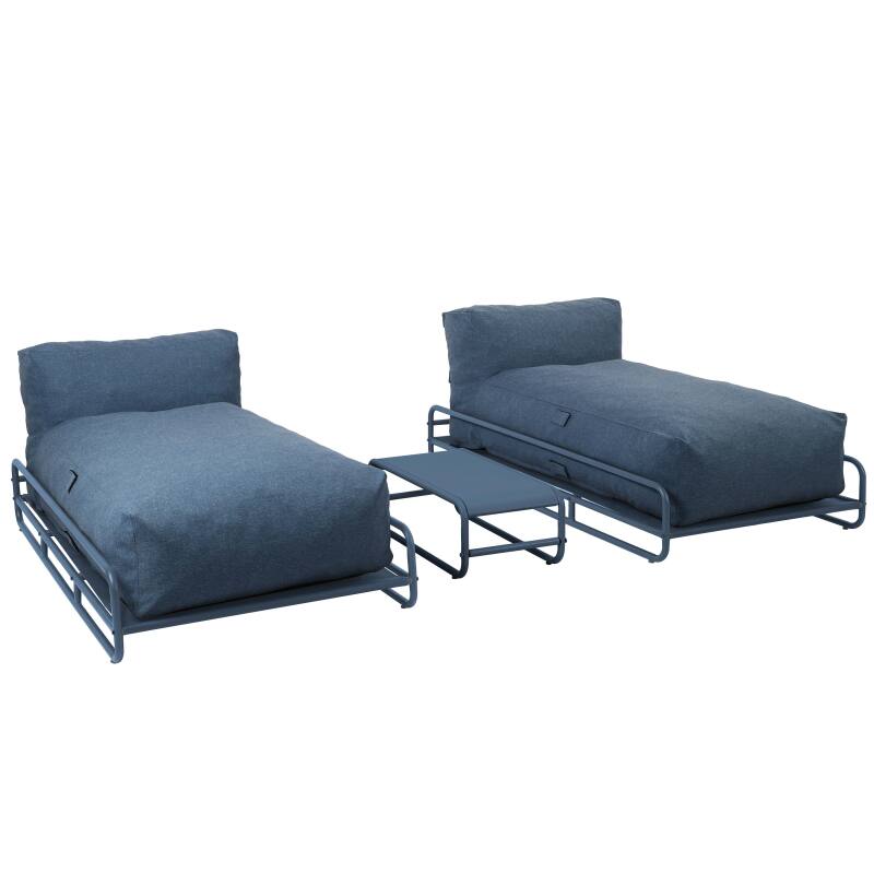 Divano modulare da esterno a 2 posti con struttura, 2 chaise longue e tavolino