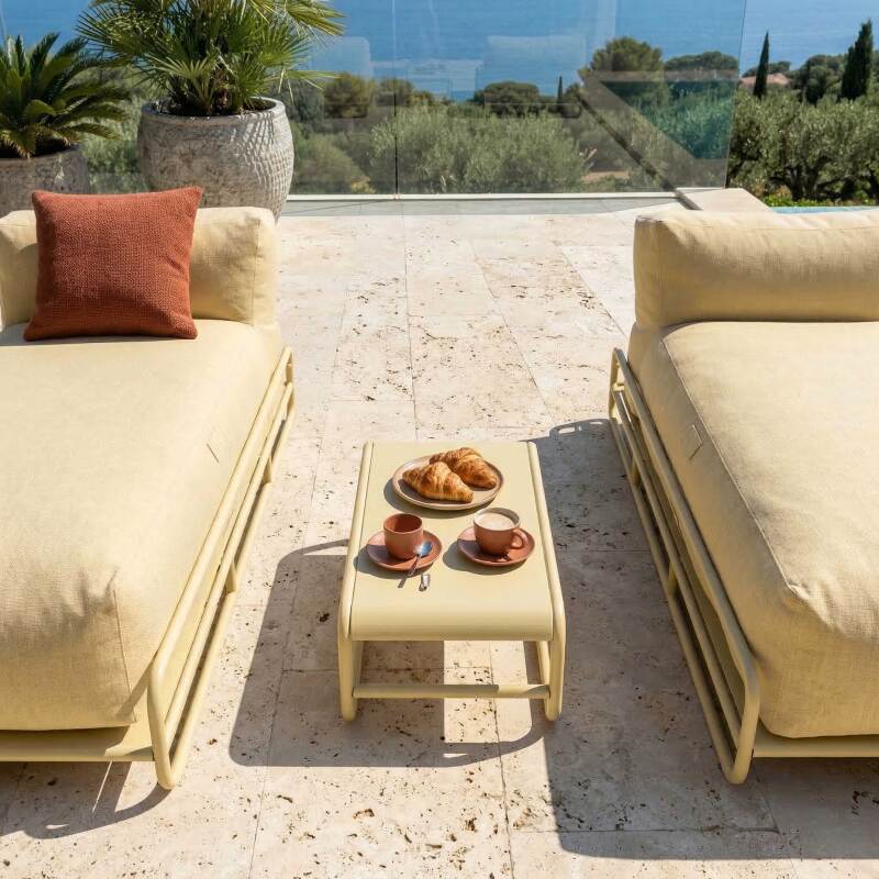 Divano modulare da esterno a 2 posti con struttura, 2 chaise longue e tavolino (2/7)