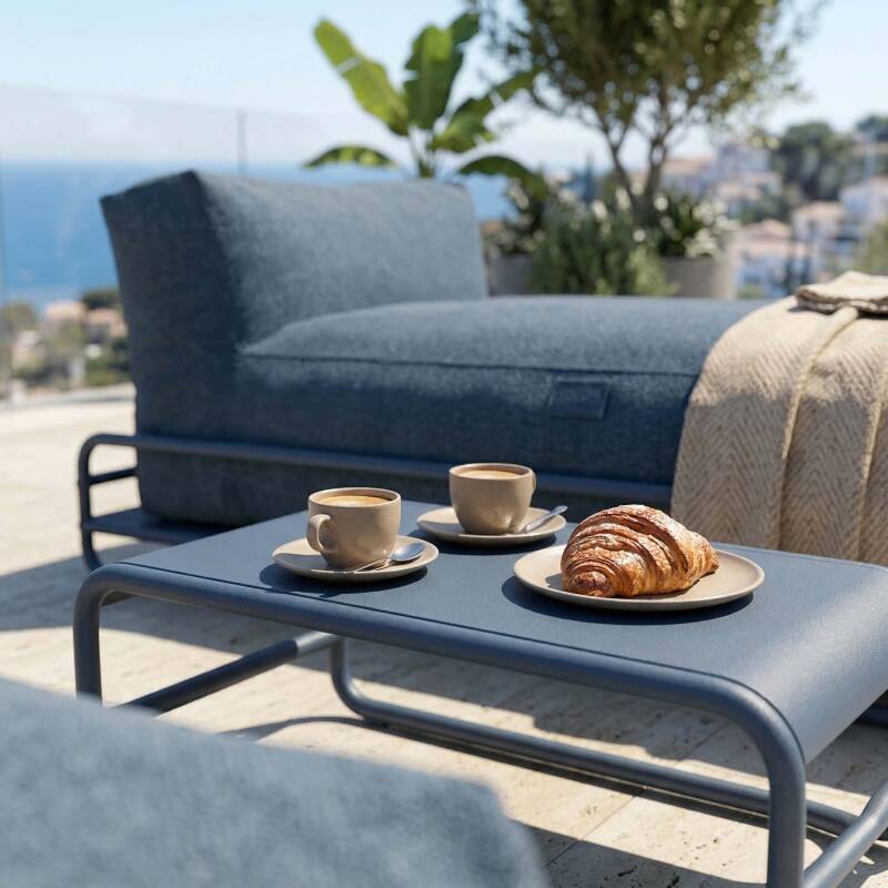 Divano modulare da esterno a 2 posti con struttura, 2 chaise longue e tavolino (2/7)