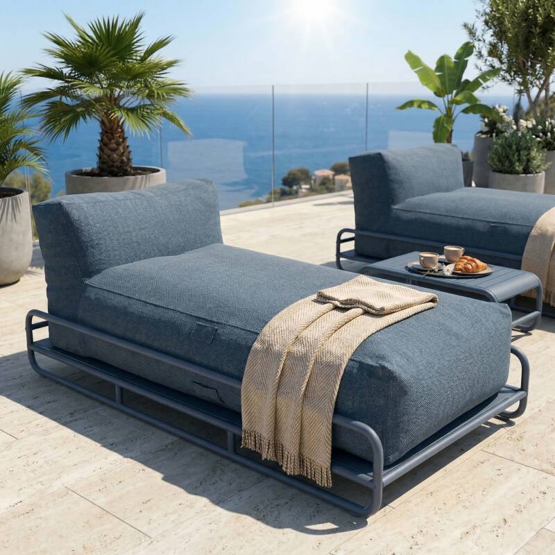 Divano modulare da esterno a 2 posti con struttura, 2 chaise longue e tavolino (3/7)