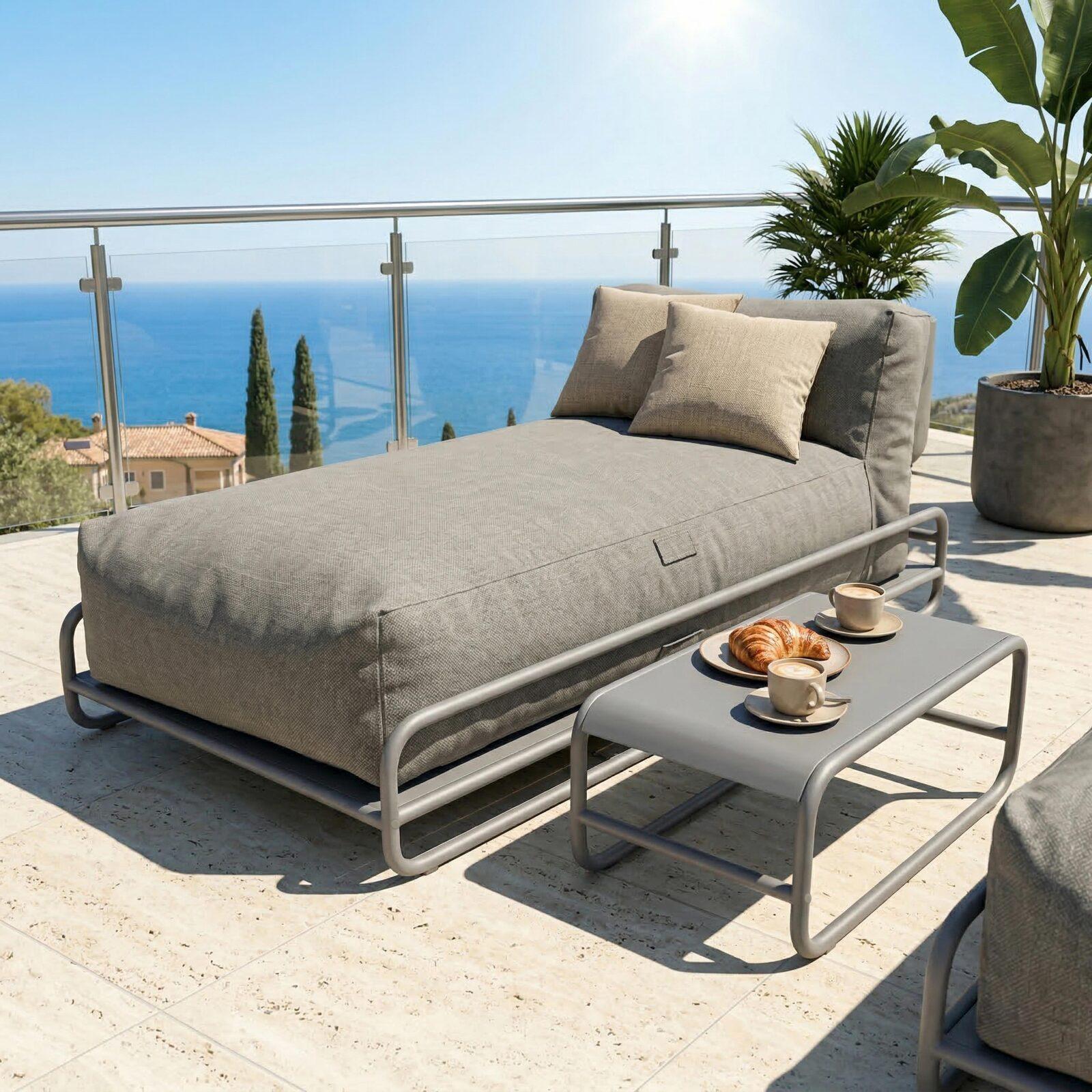 Divano modulare da esterno a 2 posti con struttura, 2 chaise longue e tavolino