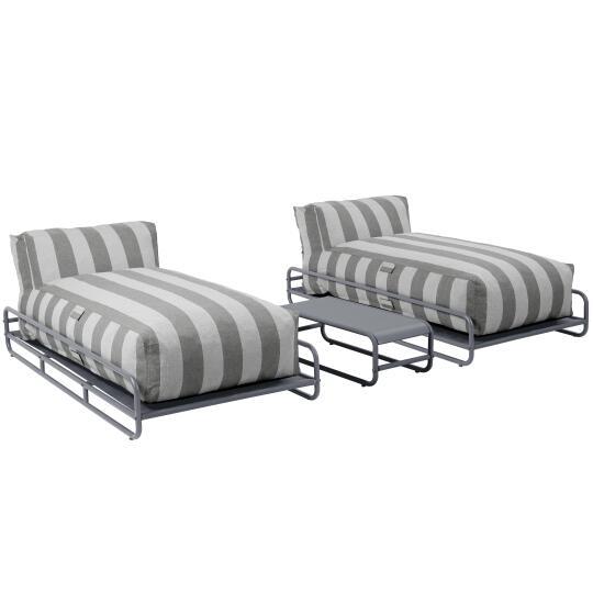 Divano modulare da esterno a 2 posti con struttura, 2 chaise longue a righe e tavolino