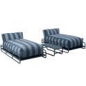 Divano modulare da esterno a 2 posti con struttura, 2 chaise longue a righe e tavolino