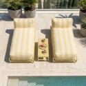 Divano modulare da esterno a 2 posti con struttura, 2 chaise longue a righe e tavolino