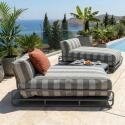 Divano modulare da esterno a 2 posti con struttura, 2 chaise longue a righe e tavolino