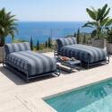 Divano modulare da esterno a 2 posti con struttura, 2 chaise longue a righe e tavolino
