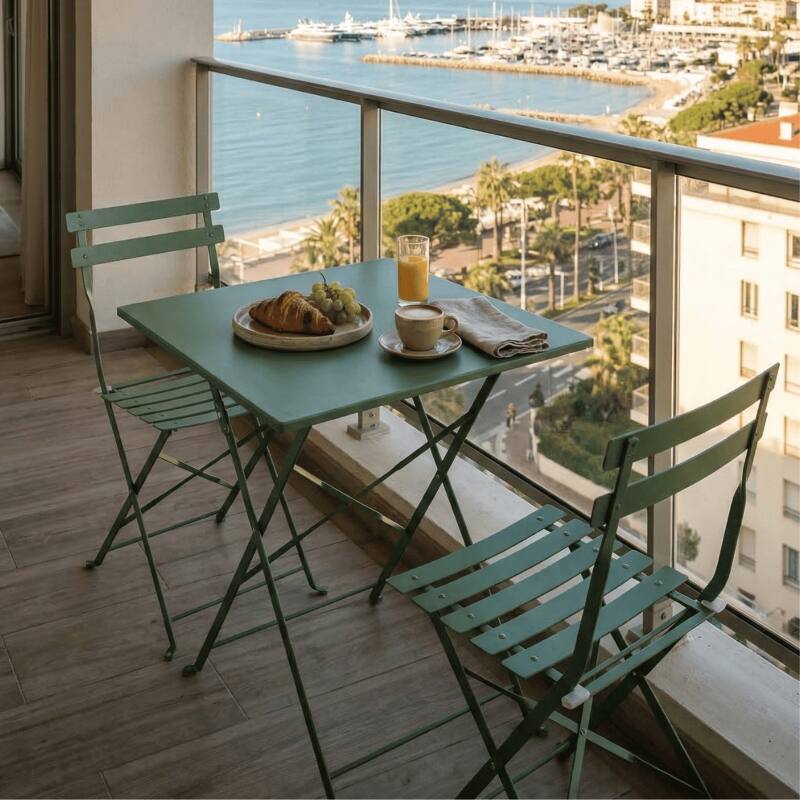 Tavolo da giardino bistrot quadrato pieghevole in metallo 60x60 cm e 2 sedie pieghevoli (2/7)