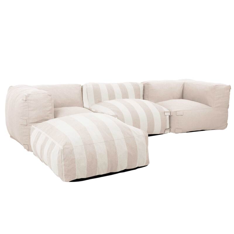 Divano modulare da esterno a righe 4 posti con 1 poltrona, 2 poltrone angolari e 1 pouf