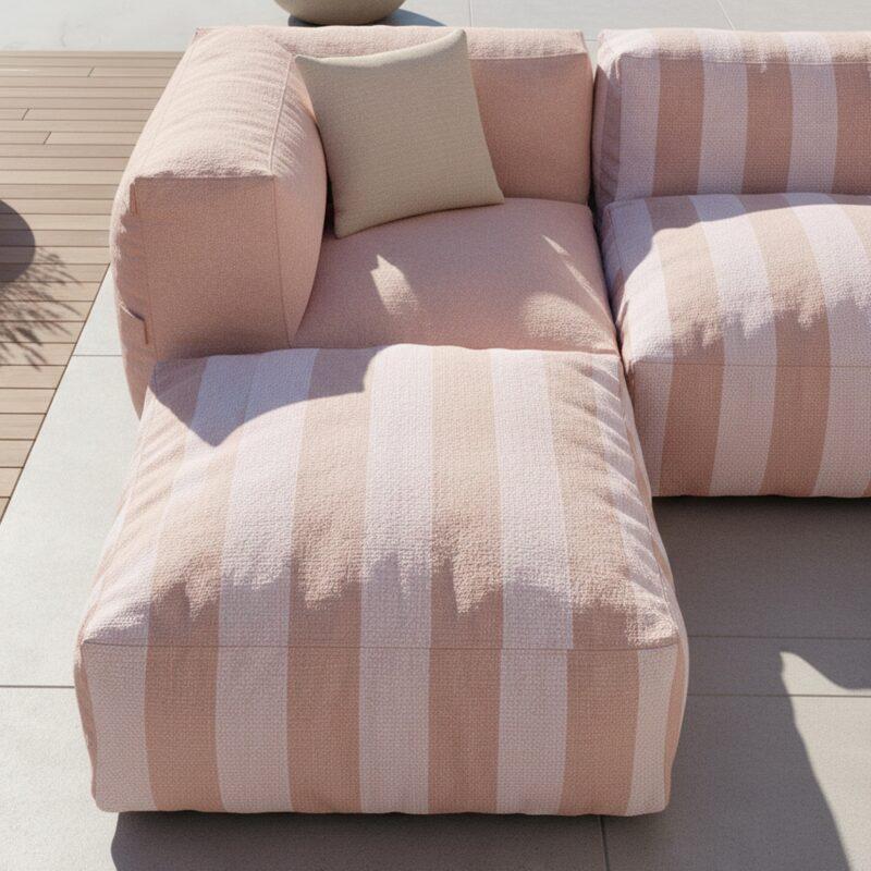 Divano modulare da esterno a righe 4 posti con 1 poltrona, 2 poltrone angolari e 1 pouf (3/7)