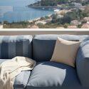 Divano modulare da esterno a righe 4 posti con 1 poltrona, 2 poltrone angolari e 1 pouf