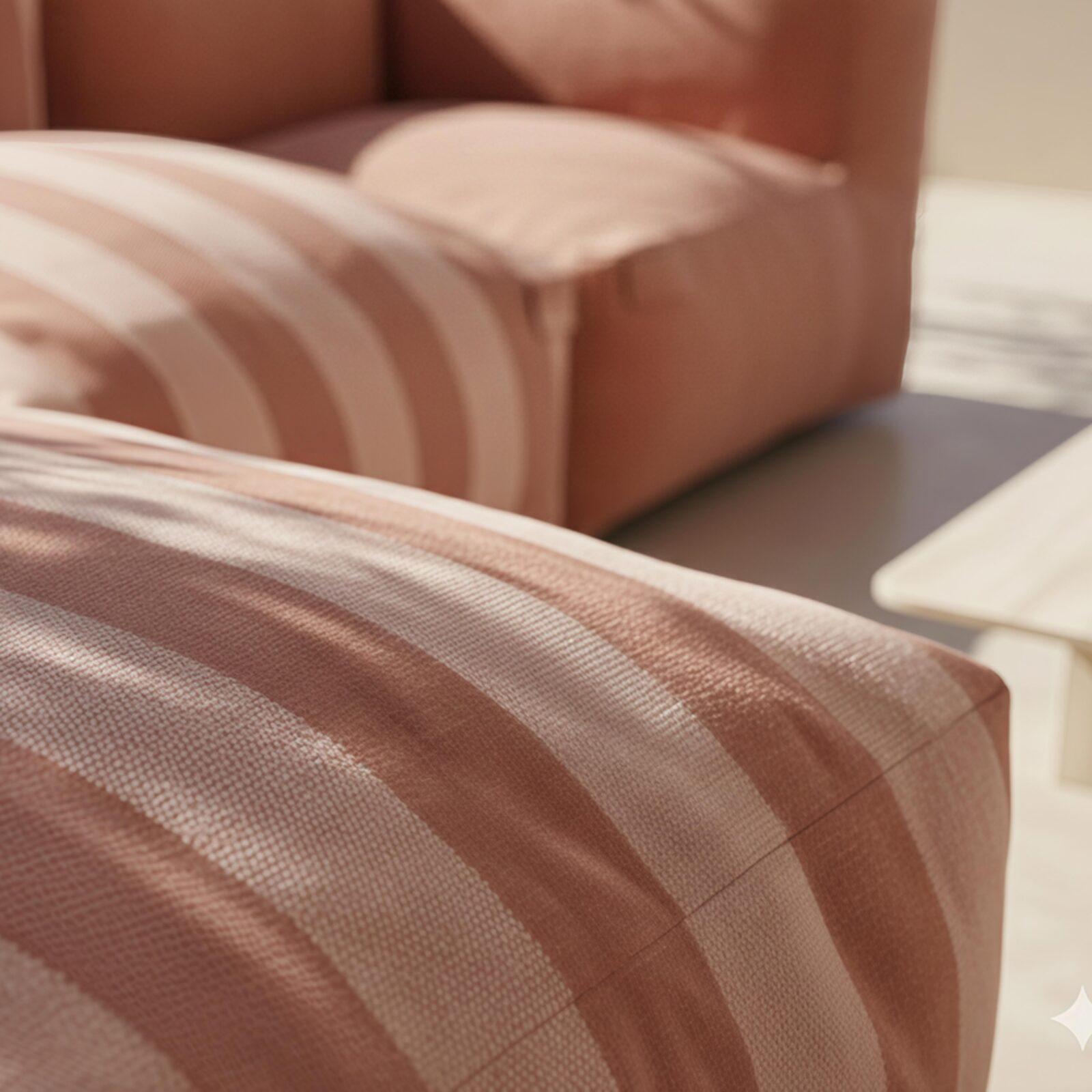 Divano modulare da esterno a righe 4 posti con 1 poltrona, 2 poltrone angolari e 1 pouf