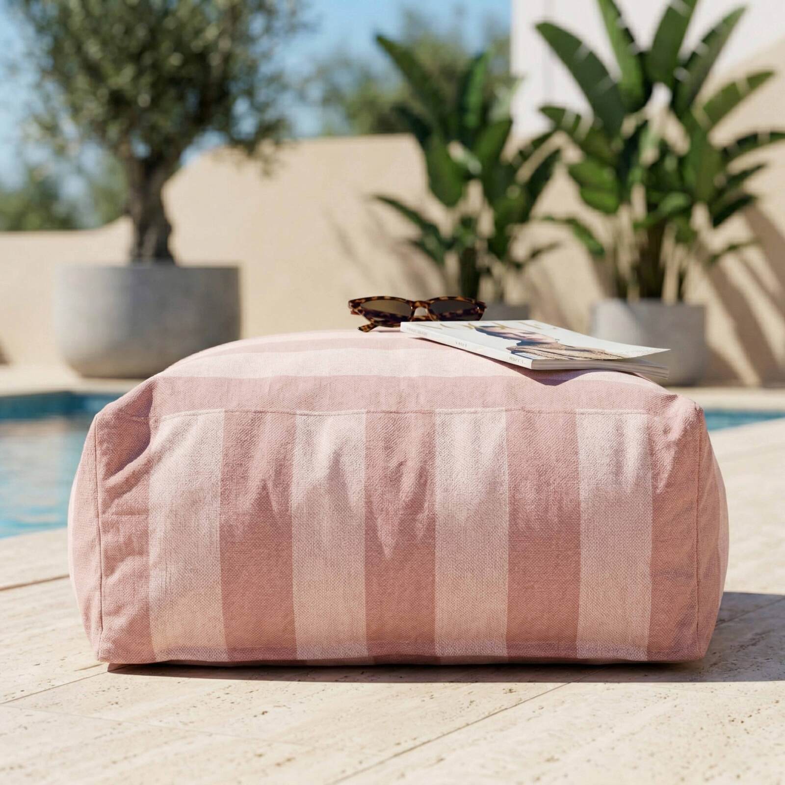 Pouf a righe per divano modulare da esterno