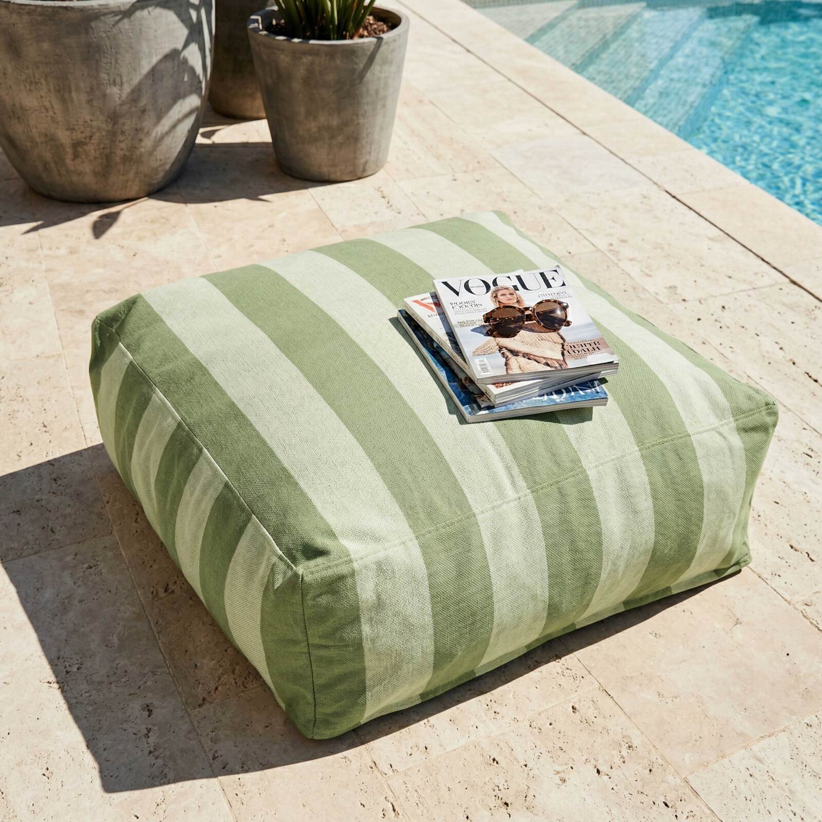 Pouf a righe per divano modulare da esterno